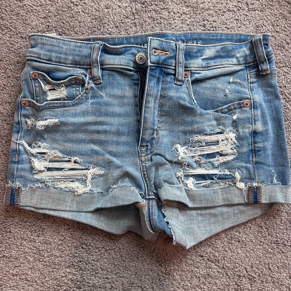 American Eagle Outfitters Light Blue Ripped Jean Shorts